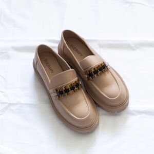 Therapy Beige Loafers with Gold Accents